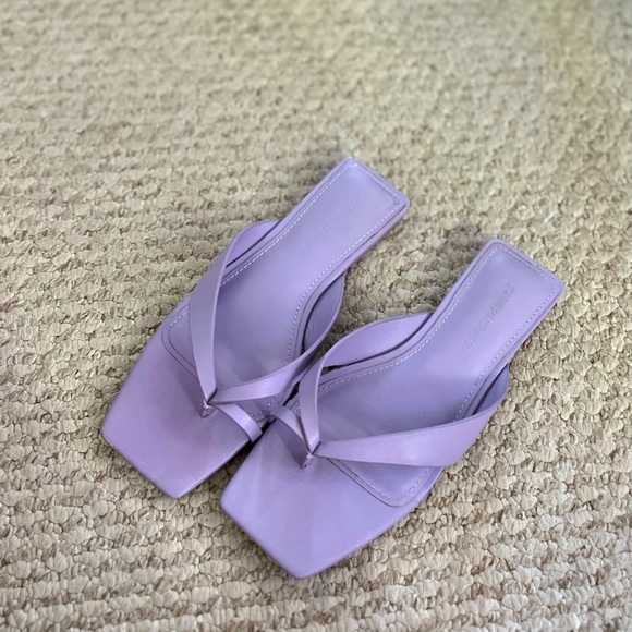 Jonathan Simkhai Shae Square Toed Flat Sandals Lupine Lavender Leather - Picture 3 of 6